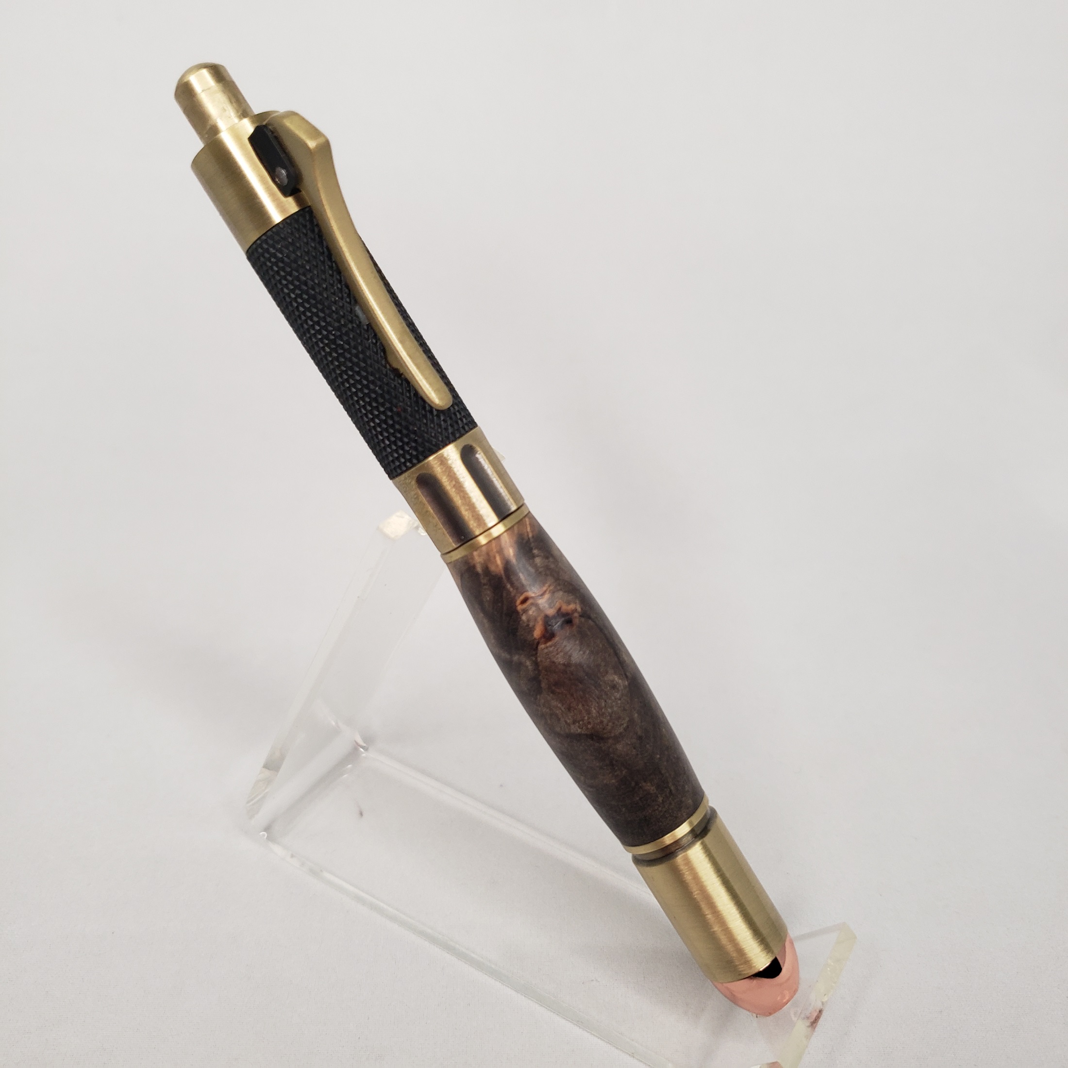 Custom Pen made W/ Buckeye Burl Barrel, Rifle Lever Action Antique Brass  Bullet Pen (#2333)