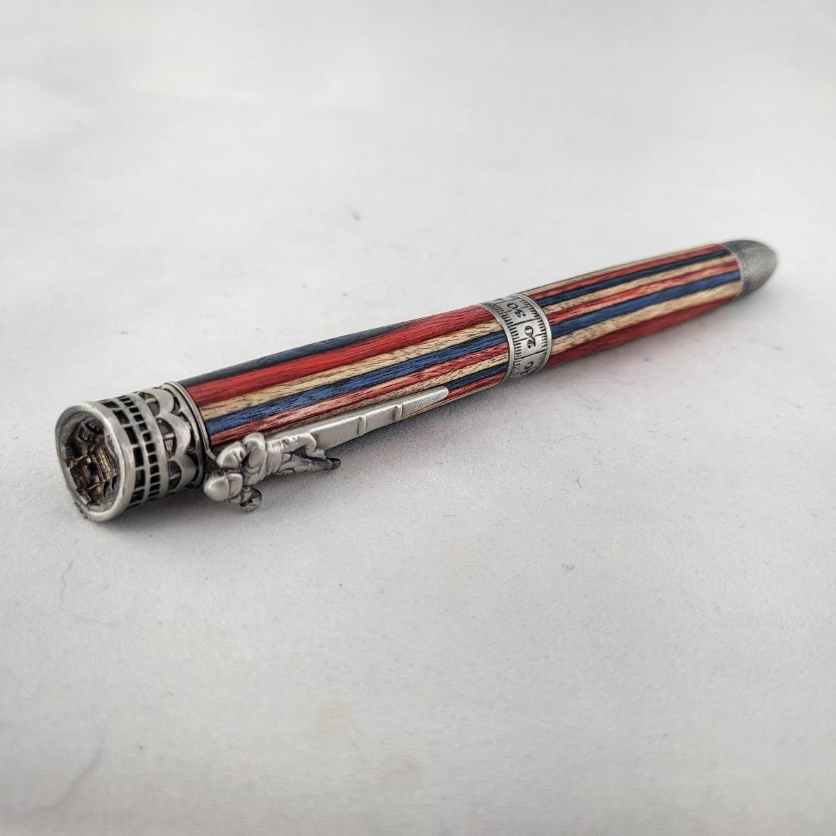 Football pen pewter with red white and blue wood