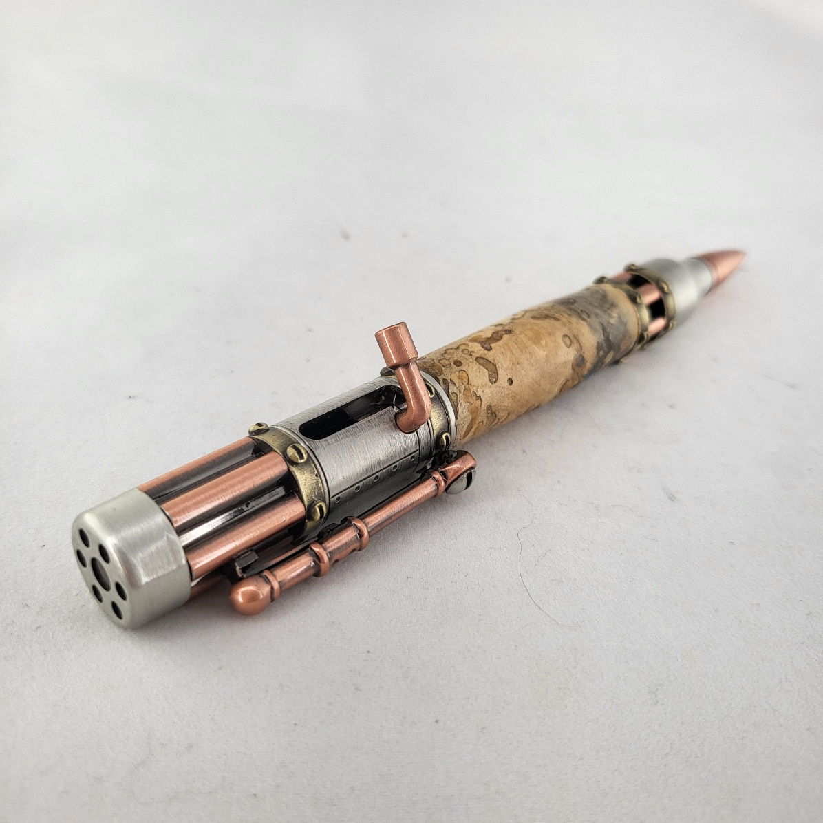 steam punk pen pewter with buckeye burl wood